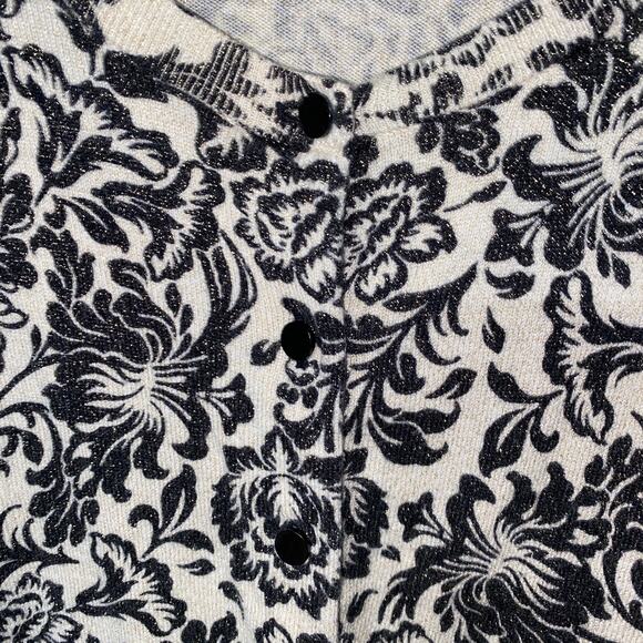 Talbots Black Cream Gold Metallic Button Down Cardigan Sweater Womens Size Small - Picture 5 of 7